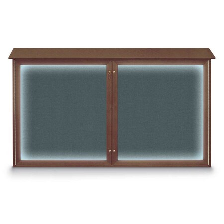 United Visual Products Double Door Enclosed Radius EZ Tack Board, 60"x36", Satin/Blue UV7004EZ-BLUE-SATIN